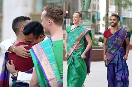 american men dress up saree for best friends wedding viral