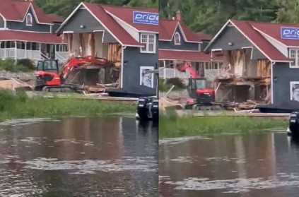 angry employee went to his boss house with excavator