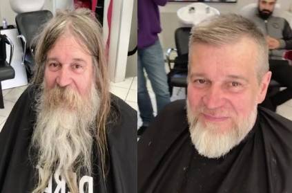 barber dramatic make over Homeless man looks unrecognisable