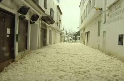 Catalonia City of Spain surrounded by sea foam