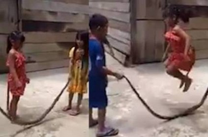 Children Use Enormous Dead Snake as Jumping Rope to Play in Vietnam