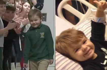 Classmates celebrate 6-year-old John Oliver after he battles leukemia