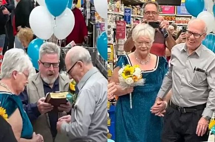 elderly couple married at grocery store where they met first time