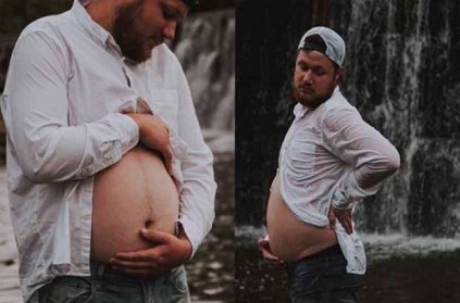 Husband poses for maternity photo shoot to make wife laugh