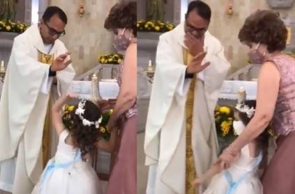 little girl gives high five when Father blessing viral video