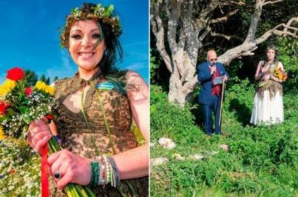 mother of 2 marries a tree and celebrate 1st Wedding Anniversary