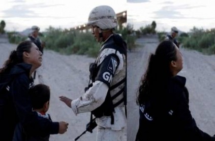 mother, son pleading soldier to let them enter US