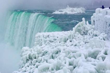Niagara Falls on the U.S. border was completely frozen