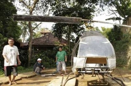 an indonesian creates his mini helicopter to overcome traffic