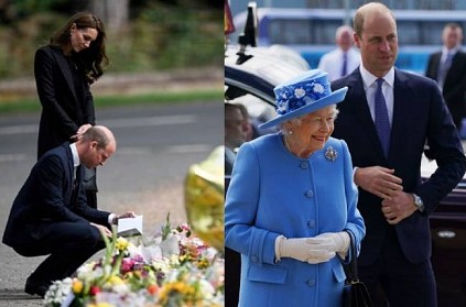 Prince william about dolls in between flowers on queen elizabeth