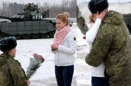 Russian officer propose to his girlfriend using 16 military tanks