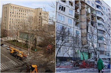 Russian Rocket Blasts Hole In Building In Ukraine