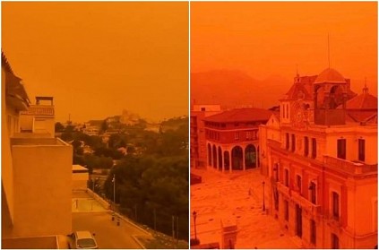 Sky Turns Orange because of a Dust Storm from Sahara dessert