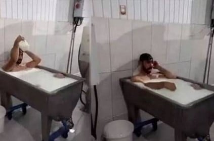 Staff arrested after bathing in a milk tub video viral