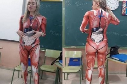 Teacher uses her own body to teach anatomy class goes viral