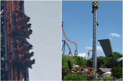 Theme park goers trapped vertically 160ft up on rollercoaster