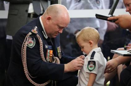 Toddler Son Received Posthumous medal at father funeral