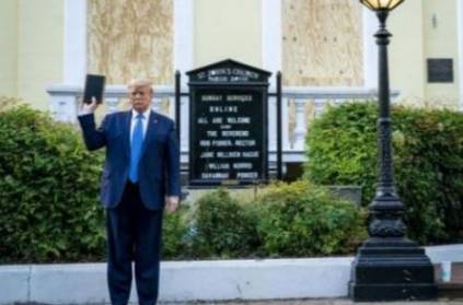 trump pose with bible infront of church, white house officers slams
