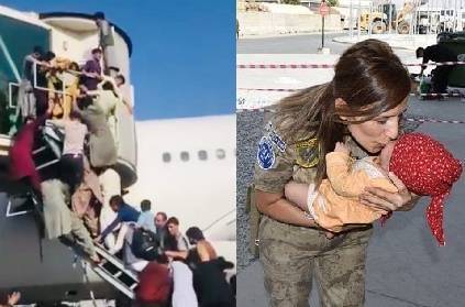 turkish soldiers pampering afghan baby from kabul airport