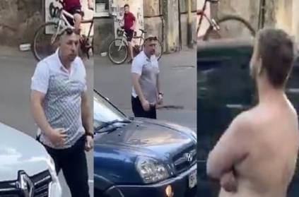 video of naked man walk in roads block all cars and shocked