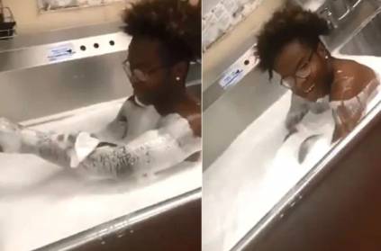 Wendy\'s employee takes a bath in the restaurant kitchen sink video