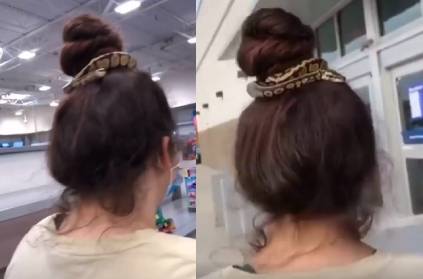 woman uses snake like hair band in shopping mall video gone viral