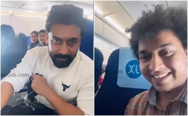 Actor Surya take video with his fan during flight travel