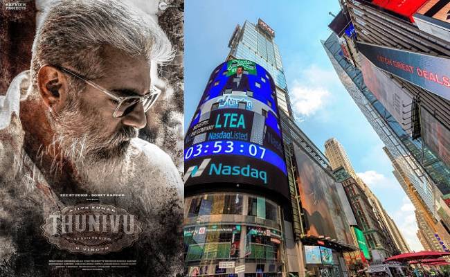 Ajith Kumar AK Thunivu Promotions on Newyork Times Square Nasdaq