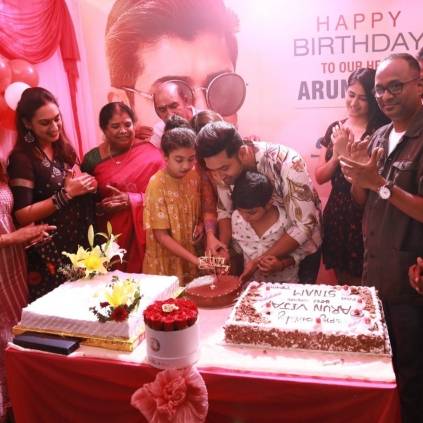 Arun Vijay celebrates his birthday at the sets of Sinam with his family and crew