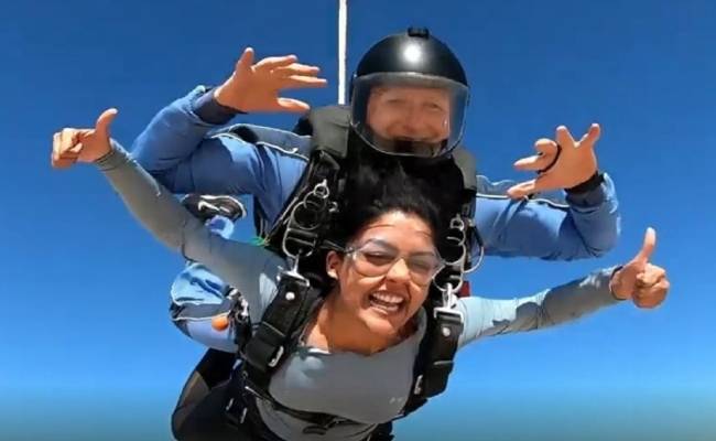Eesha Rebba sky diving video in dubai thrill fans