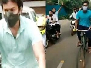 fan cute act vijay cycle travel to voting தளபதி விஜய்