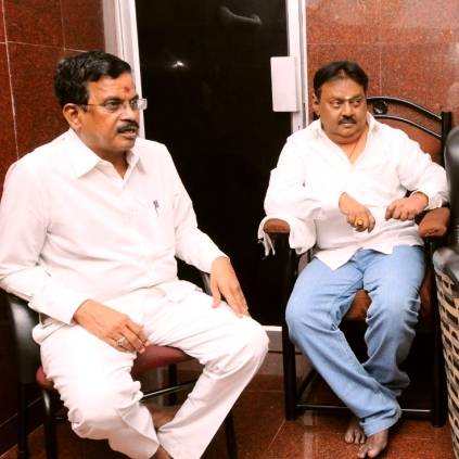 Kalaipuli S.Thanu Meets Actor Vijayakanth and his son Shanmuga Pandian