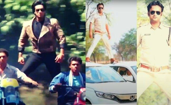Madhya Pradesh Police officer Car stunt like Ajay Devgan, Rajinikanth goes viral | அஜய் தேவுகன் ரஜினி பாணியில் பைக்கில் நின்று ஸ்டண்ட் செய்த மத்
