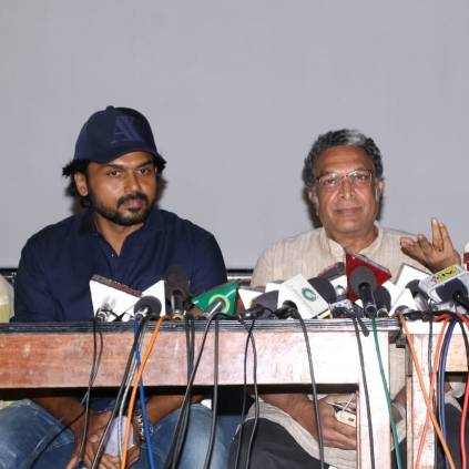Nadigar Sangam office-bearers at the press meet in the city on Thursday