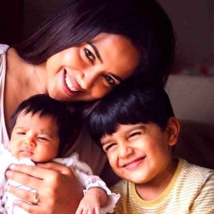 sameera reddy shares a trick to feed babies in her instagram.