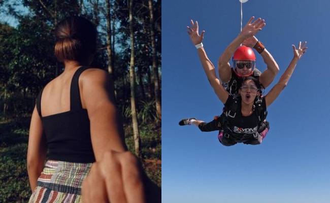 sarpatta parambarai fame dushara vijayan sky diving video viral