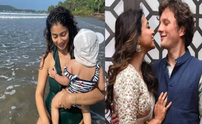 Shriya saran new pic with hubby and child in pool viral