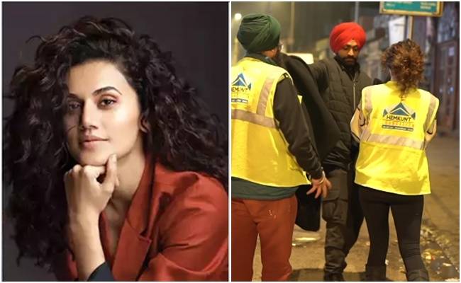 Taapsee Pannu distributing blankets to homeless people
