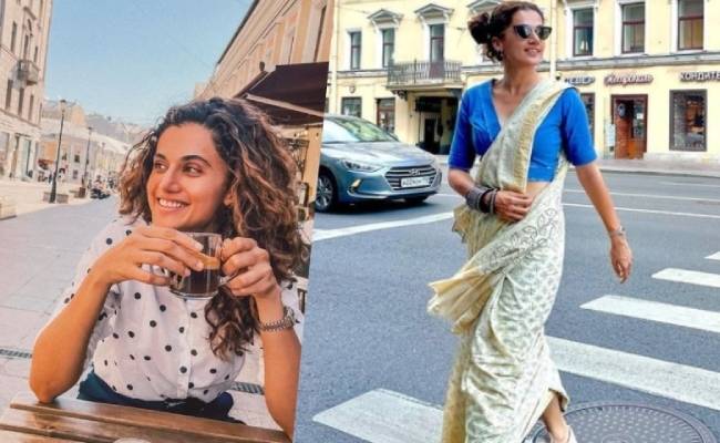 Taapsee Pannu in Saree On Streets russia Petersburg